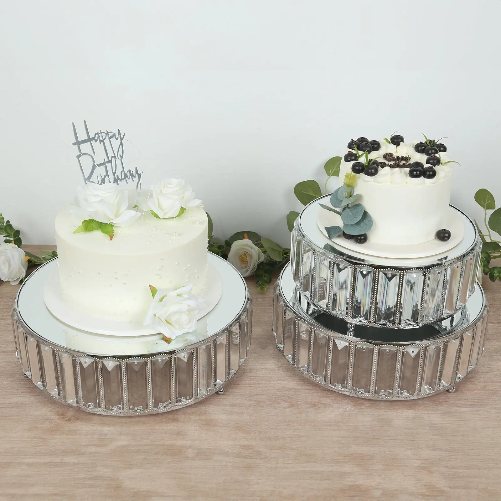 3-Piece Crystal-Look Silver Glass Party Cake Stands - Stackable Round Trays (9in,11in,12in) with Mirror Tops, Home & Festive Decor for Wedding Events, Anniversaries, Table Centerpieces