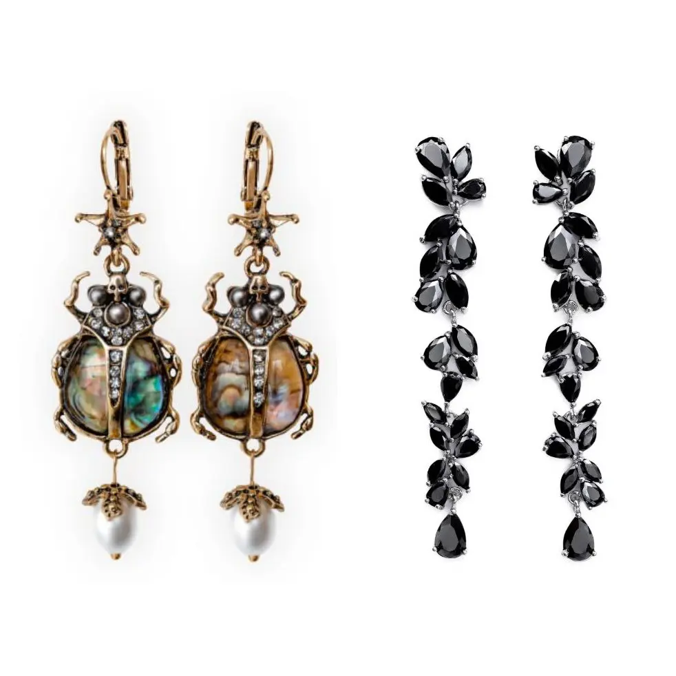 Women's Earrings 2 Pairs : Elegant Bridal Studs & Unique Beetle Dangle Earrings. Hypoallergenic Gift Vintage Halloween Cubic Zirconia Nickel-Free Women's, Earrings, Gift, Hypoallergenic, Nickel-Free, Vintage, Halloween, Drop Dangle, Witchy Jewelry