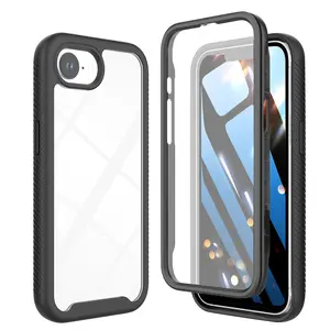 For iPhone 16e Case, for iPhone 17e Phone Case with Built-in Screen Protector Clear Slim Back Cover Shockproof Rugged Heavy Duty Bumper Full Body Protective Case 17 E & 16 E, Black