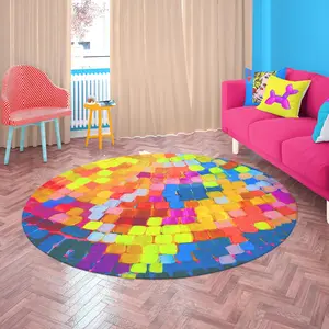 Colorful Disco Ball Tufted Rug – Retro Dopamine Decor Floor Art, Funky Handmade Gift for Living Room or Bedroom or Classroom