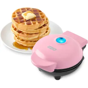 Mini Maker for Individual Waffles, Hash Browns, Keto Chaffles with Easy to Clean, Non-Stick Surfaces, 4 Inch, Pink