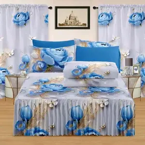 Priscilla Floral Bedding Set - Turquoise Blue with Pink & Orange Flowers - 10 Piece Comforter Set for Bedroom Decor