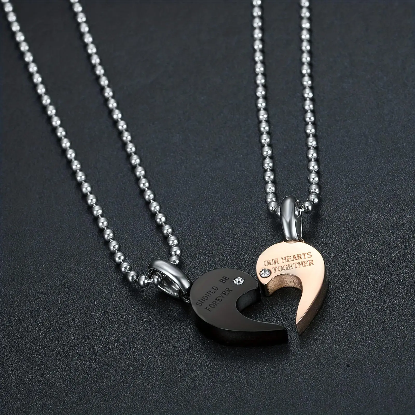 2-Piece Love Heart Synthetic Gem Charms Necklace Set - with Necklace Layering Clasp, Exquisite Jewelry Gift for Valentine's Day Romantic Couples, Love Heart Necklace