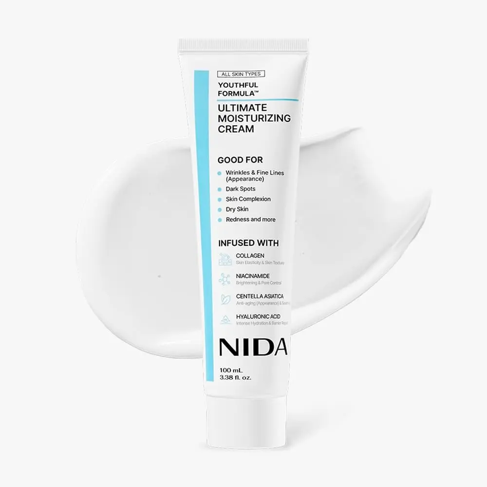 NIDA Youthful Formula Ultimate Moisturizing Cream (100mL) / Collagen, Niacinamide, Centella Asiatica, Hyaluronic Acid / Wrinkles, Dark Spots, Skincare Hydrating Daily Moisturizer Moisture Hydrate