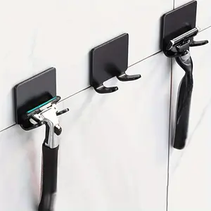 3pcs Self-Adhesive Razor Holder & Towel Hooks - Adhesive Wall Mounted Bathroom Organizers, Bathroom Essentials Accessories, Free Installation Suitable for Tiles, Mirrors, Doors - for Bathroom Storage, Bathroom Organizing Accessories