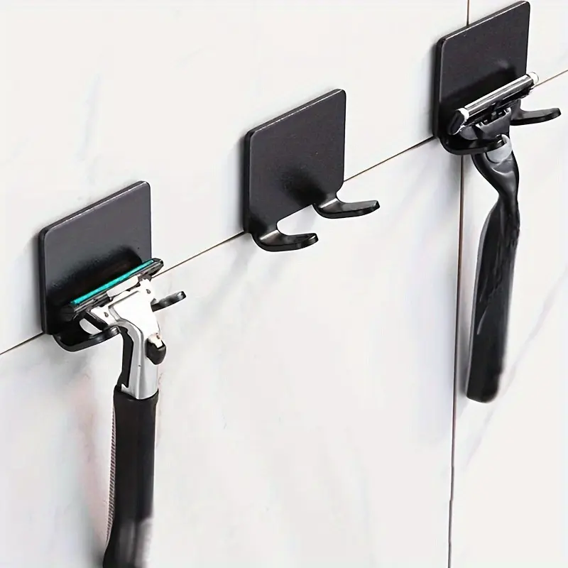 3pcs Self-Adhesive Razor Holder & Towel Hooks - Wall Mounted Bathroom Organizers, Bathroom Organizer Supplies, Bathroom Accessories, Free Installation Suitable for Tiles, Mirrors, Doors - Bathroom Storage, Bathroom Organizing Accessories