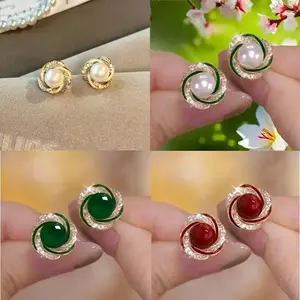 4-Piece -Set Pearl Earrings - Matte Gold Zinc Alloy Copper Jewelry (Elegant For Daily Wear)