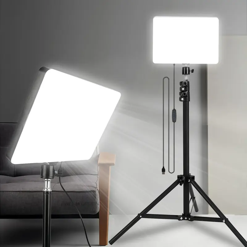 Uegogo 10" Square LED Solid Panel Light - USB/DC Power, Rotatable Head, 62-in Extendable Stand, Adjustable Tripod, Even Tones for Indoor Photography Studio (No Built-in Battery, Makeup & Filming Use)