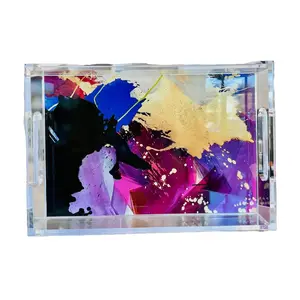 Brighton | Acrylic Vanity Countertop Tray with Handles, Coffee Table Decor Tray, Decorative Bathroom Catchall, Makeup Storage and Organization | 9x13 inches