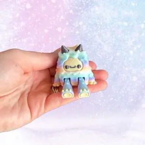 Yeti Toy - Pastel Rainbow Yeti Fidget Toy – Kawaii 3D Printed Cryptid with Glitter Horns – Cute Stress Relief Gift for Her – Desk Toy