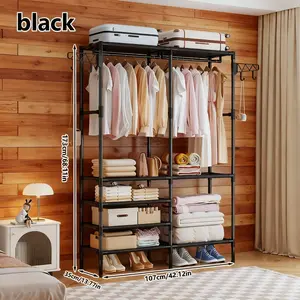 Heavy-duty metal wardrobe, portable clothes hanger, standalone closet with compartment and hanging rod design, suitable for apartments and bedrooms, large capacity for hanging overcoats