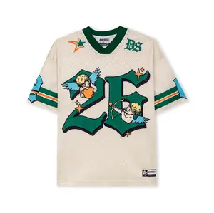 DopeSkill Oversized Jersey Streetwear Graphic Tee Cool V-Neck Beige T-Shirt Angel 26 Graphic