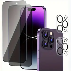 2 Pack Privacy Tempered Glass Screen Protection For IPhone 16 15 14 13 Pro Max+ 2 Pack Camera Lens Protector Privacy Screen Protection, [9H Hardness]-[Black]