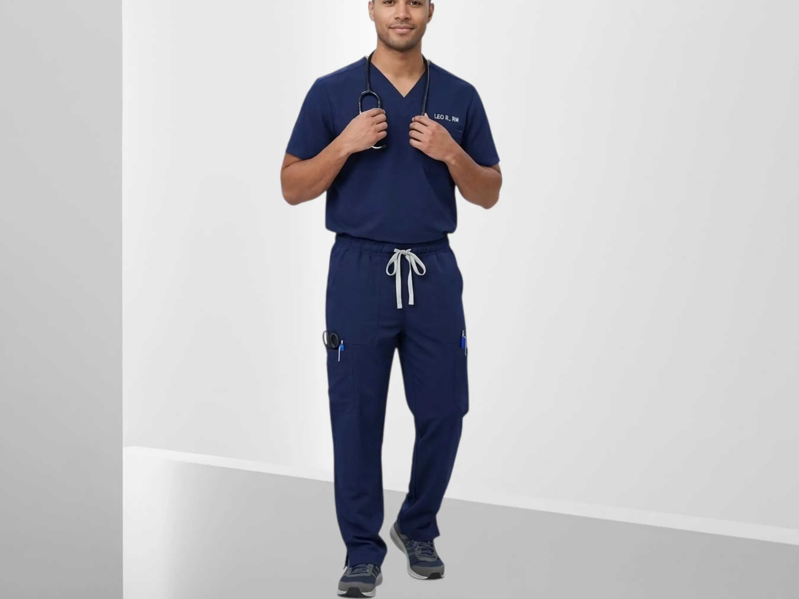 Men’s Scrub Set | Stylish Scrub Top with Pocket | Classic Pants with Bottom Side Slits