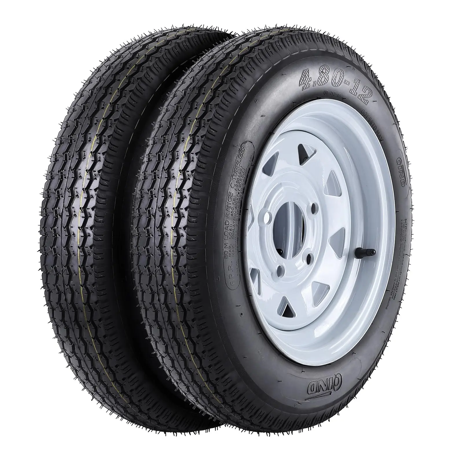 【GARVEE】Trailer Tires with 12" Rims, 4 Lug, Load Range C, Available in Sizes 480-12 6PR, 530-12 6PR, and 480-8.5 6PR, Designed for Durability and Reliable Performance