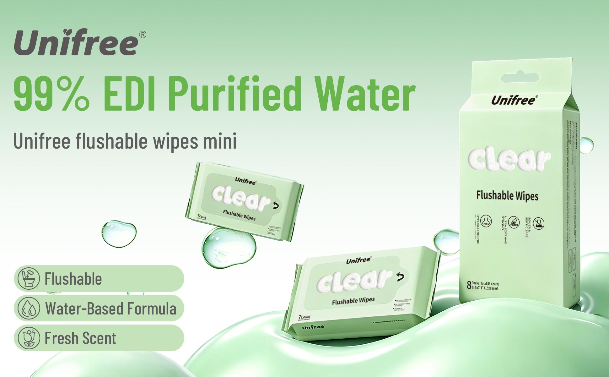Unifree Flushable Toilet Wipes, Mini Travel Friendly Pack, Gentle Flower Scented Clean Wipes Set, Septic & Sewer Safe Home Care Essentials, memorial day
