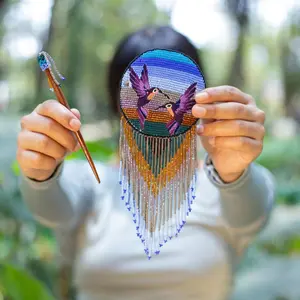 Lovers at Dusk - Hummingbirds Hair Barrette Oversized - Handmade by Native Artisans - Mother Sierra
