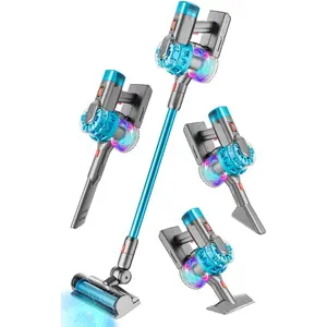 4-in-1 Kids Toy Vacuum That Works with Suction, Electric Toddler Toy Vacuum Cleaner for Children Ages 3 4 5 6+ Boys & Girls,Toddlers Toys Cleaning Set for Pretend Play (Cyan)