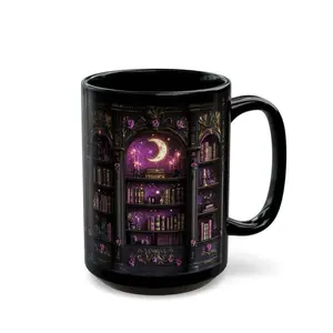 Moonlit Bookshelf Mug Gothic Book Lover Gift Celestial Cup Witchy Decor Dark Academia tea mug