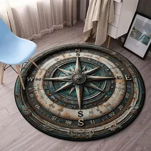Nautical Compass Pattern Rug, Round Non-Slip Soft Comfortable Carpet, Easy Clean, Ideal for Living Room Bedroom Bathroom Kitchen Corridor Home Decor