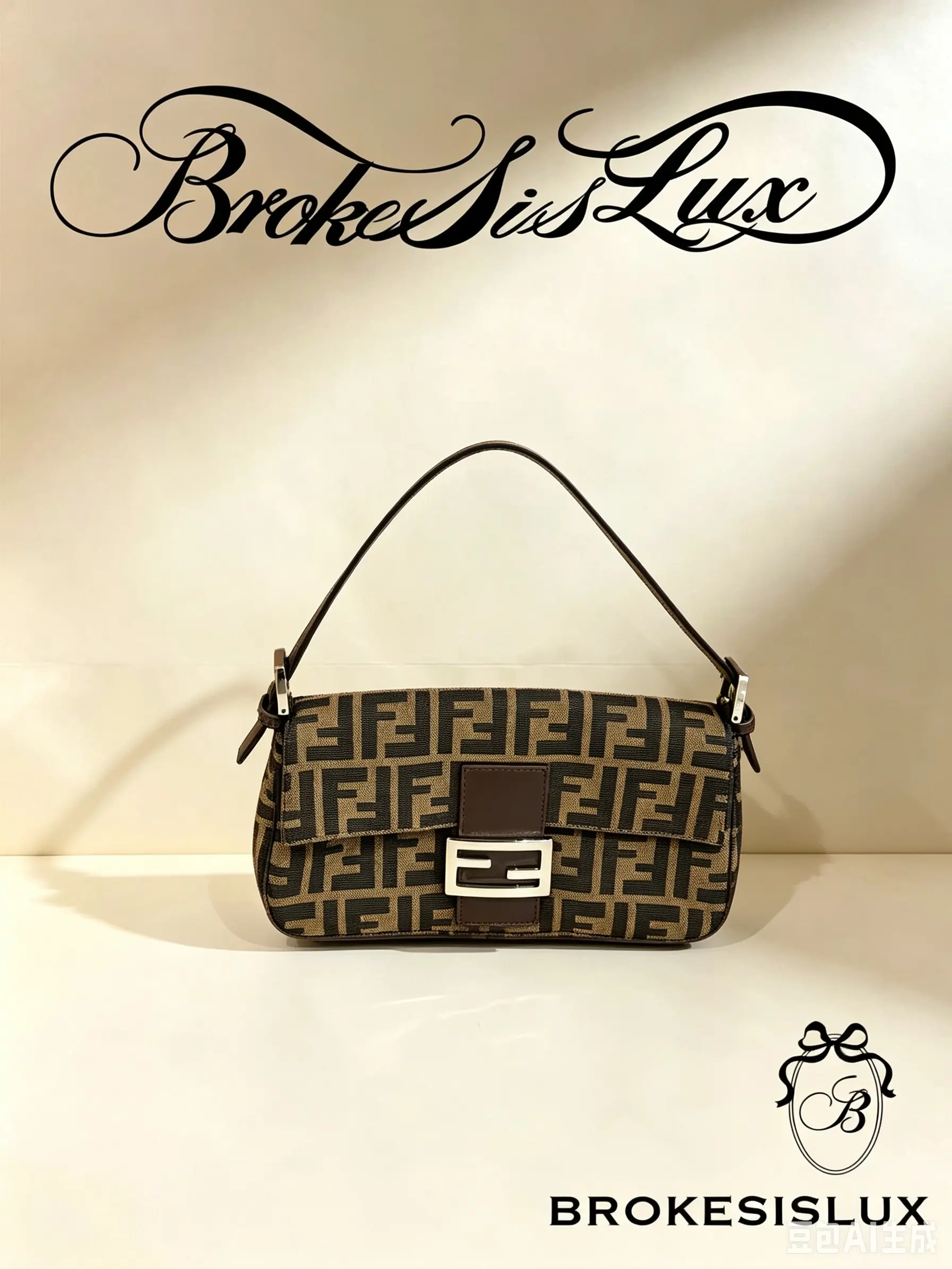 Pre-owned FENDI Classic Baguette Shoulder Bag, Brown FF Zucca Jacquard Canvas, Leather Trim, Silver FF Turn Lock