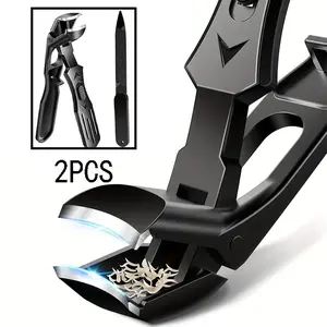 Large Curved Nail Clippers Set, Sharp Durable Design, Ideal for Thick Hard Nails, Anti-Splash Lock Feature, Manicure, 2 Piece Kit, Nail Care Tool