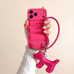 Wrist Strap Down Jacket Phone Case With Dog Pendant For iPhone 17 Pro Max 17 Air 16E 16 15 14 13 12 11 Pro Max 14 Plus Shockproof Protective Cover Accessories