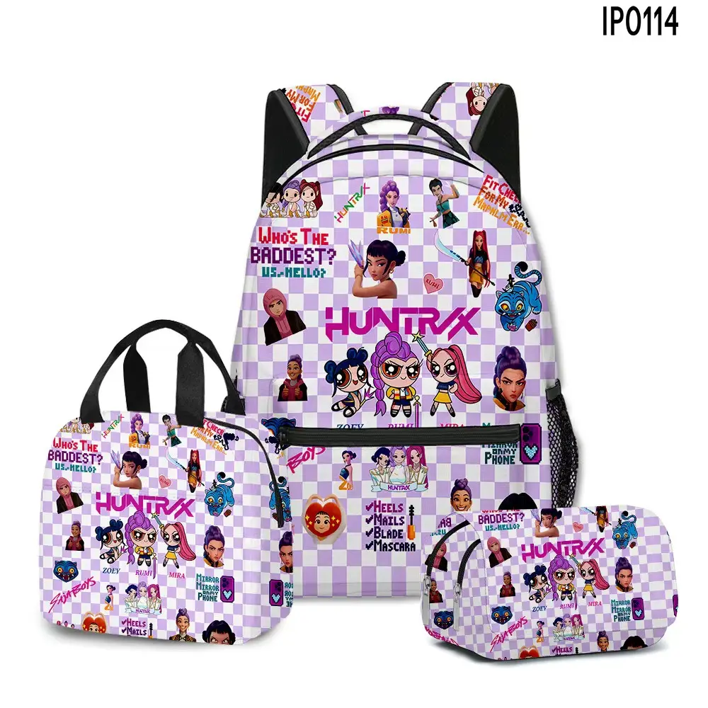 K-Pop Girl Group 3D Anime School Bag 3-Piece Set: Backpack, Lunch Bag, and Pencil Case