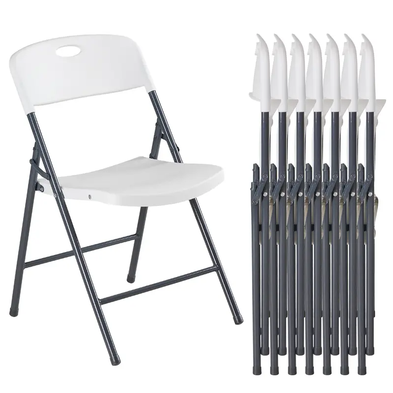 Sweetcrispy Heavy-Duty Plastic Foldable Chair - Ergonomic Back, 330 Lbs Weight Capacity, Stackable, Portable Indoor & Patio Furniture, Plastic Folding Chairs, Chairs