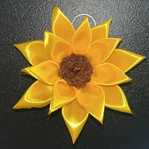 Handmade Satin Ribbon Sunflower Keychain with Customizable Colors