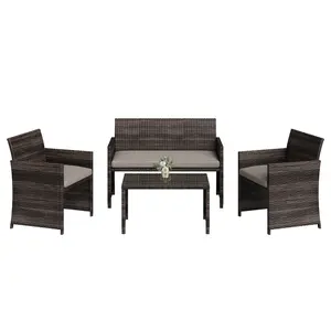 4-Piece All-Weather Rattan Patio Bar Set – Cushioned Chairs & Bar Table – Brown Gradient Wicker with Beige Cushions – Perfect for Backyard, Garden, Porch, or Poolside