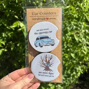 Gateawa Car Lyrics Car Coaster, Vintage Soapstone Car Coaster, Set Car Cup Holder Coasters
