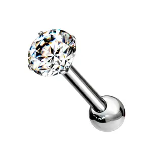 Threadless Push-In CZ Crystal Barbell Stud - G23 Implant Grade Titanium