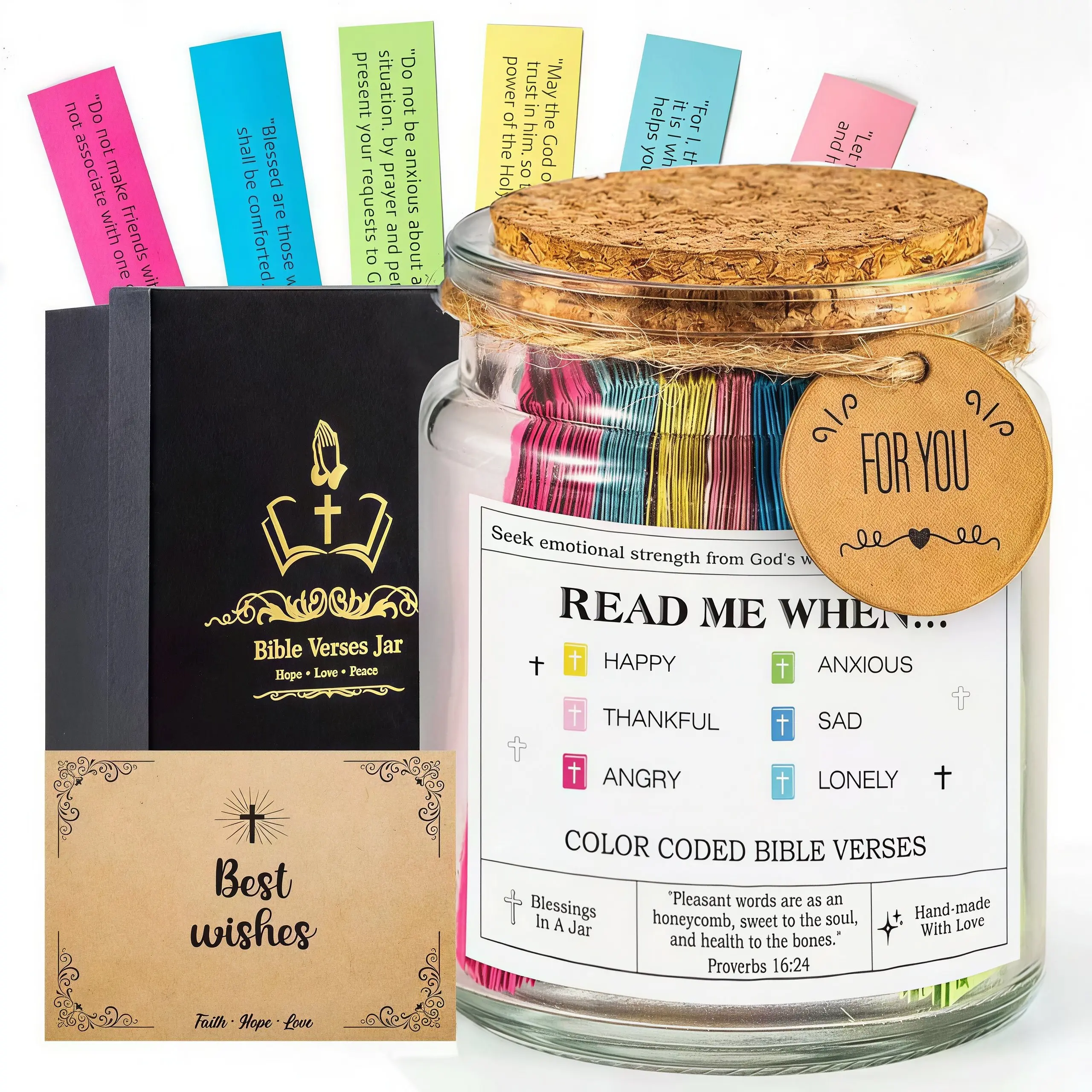Bible Verse Annotation Storage Jar - Home Organizer Reference Bottle for Verse Memorization, Inspirational Strength & Hope Gift for Father's Day, Teacher Appreciation