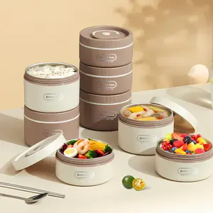 Premium 316 stainless steel bento box set, portable insulated lunch box with microwave heating design, includes three containers (420 ml and 620 ml), beige sturdy lunch container with insulated bag and high-quality plastic tableware, multi-layer leakproof