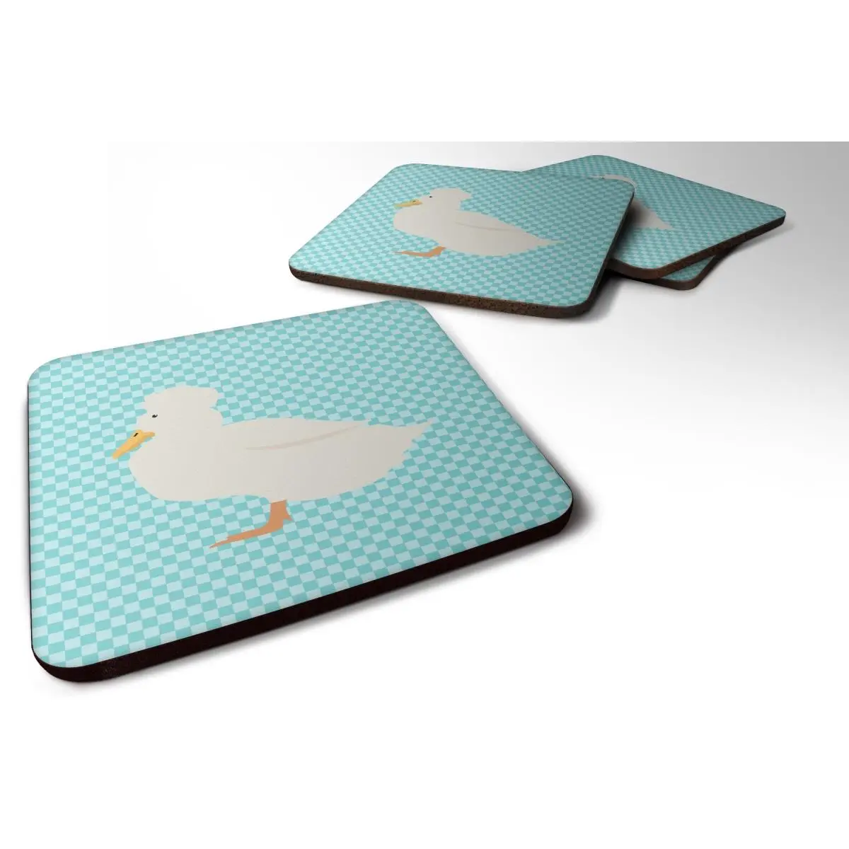 Carolines Treasures BB8031FC Crested Duck Blue Gingham Square Foam Coasters - 4-Piece Set, Kitchen Tableware Accessory for Gatherings, 4-Piece Set Placemats & Coasters, Mouse Pad Compatible