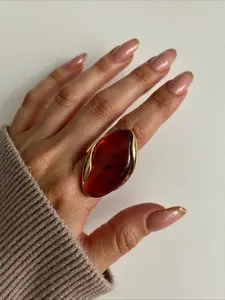 Vintage Marbled Resin Stainless Steel Adjustable Ring, Simple Elegance Women's Daily Versatile Gift, Stylish and Precise Jewelry