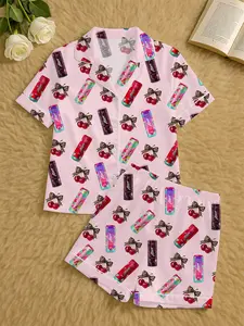Alani Cherry Bomb Pajamas Set, Alani Cherry Energy Drink Sleepwear, Alani Leopard Cherry PJs Satin Set , Alani Lover Gift For Her