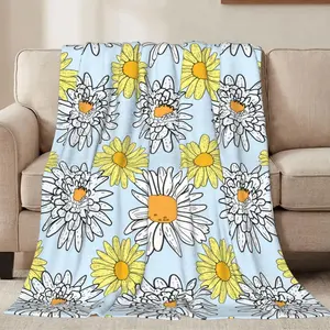 Daisy and Wild Flowers Throw Blankets All Season Ultra Soft Warm Flannel Blanket for Home Bed Sofa Couch Chair Outdoor Travel Camping