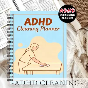 1pc ADHD Cleaning Planner Themed Subject Notebook, Tidy Style for Women - for Housewives, with A Pattern of A Woman Wiping A Table. Planning Item Storage. Storage Planning Notebook, Organizing Notebook. Room Organization Planning. 5.5x8.3 Inch Notebook