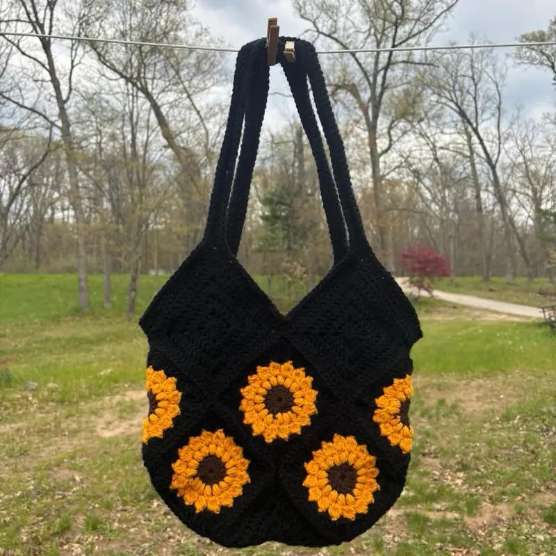 Sunflower Hand Crochet Purse -  Floral Design, Durable Handmade Bag