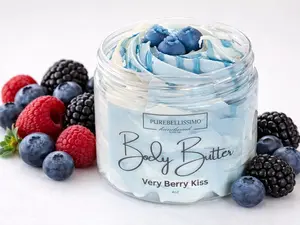 PureBellissimo Very Berry Kiss Shea Body Butter Ultra Moisturizing Vegan Natural Skincare for Soft Skin with Luxurious Feel