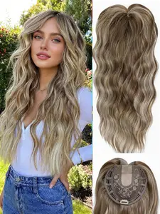 🔥22 Inch Wavy Hair Topper with Bangs | Wavy Synthetic Hairpiece | Premium Kanekalon Synthetic Hair | Clip-In Design | Natural Volume for Thinning Hair | Realistic Look | Style Like Your Own Hair