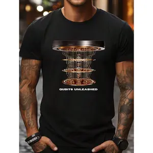 #TikTokShopRestock  Plus Size [Soft Cotton Quantum Tee] Soft Breathable Cotton Men's Quantum Computing Enthusiast T-Shirt - "QUBITS UNLEASHED" Print, Casual Round Neck, Short Sleeves - Ideal for Outdoor Sports & Leisure Activities