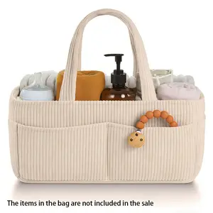 Baby Diaper Changing Table Storage Basket, Fashion Baby Room Organizer, Newborn Essential, Car Diaper Holder, Multicolor Corduroy