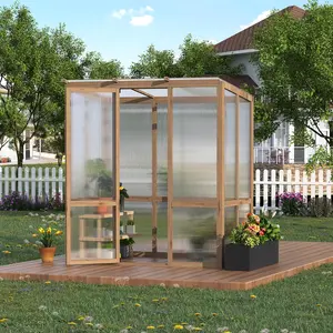 4x6 FT Walk-in Greenhouse, Sturdy Cedar Wood Frame, 6MM Thick Polycarbonate Panels, Weatherproof Outdoor Greenhouse Kit for Garden Farm Use