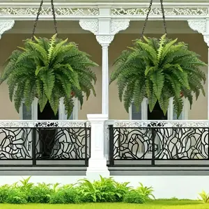 Set of 2 Large Artificial Boston Fern Plants Plastic Faux Greenery for Home Office Garden Porch Farmhouse Decor Versatile for Weddings Anniversaries Holidays Easter Christmas Thanksgiving St Patrick's Day All Season Spring Fruit Ornaments