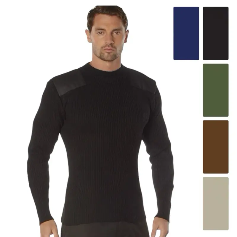 ROTHCO Men's Plain Double-Stitch Acrylic Yarn Commando Round Neck Long-Sleeve Basic Pullover Sweater - Casual Cold Weather Knitwear Top for Casual Wear (Khaki 8346, Black 6347, Navy Blue, Brown, Blue)