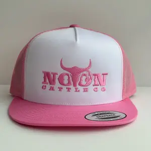 Noon Cattle Co Pink & White Trucker Hat with Adjustable Snapback Closure & Premium Stitching for Durability