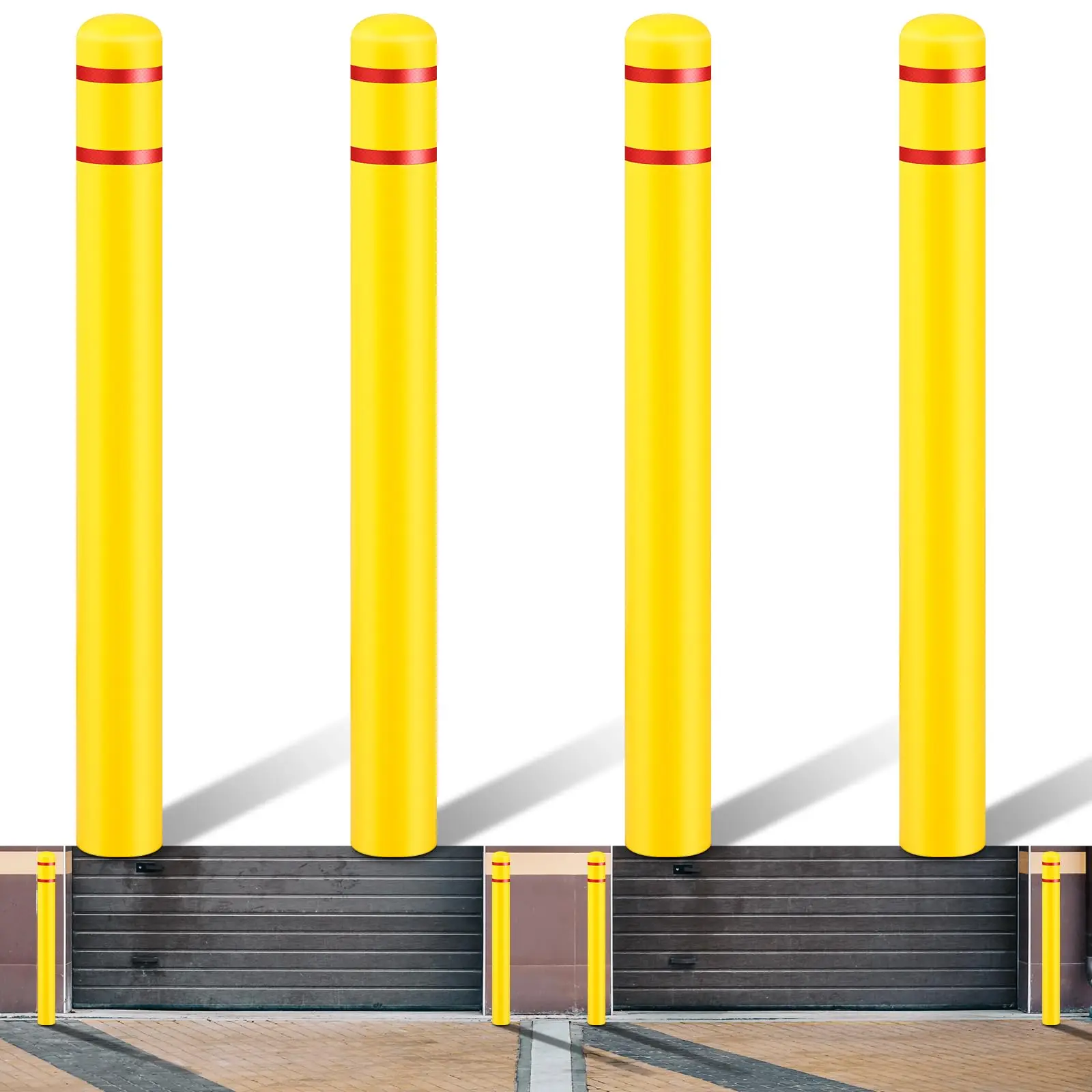 Maeklon 4 Pcs Flat Top Bollard Covers - Yellow and Red, Snug-Fit, Waterproof Post Sleeves for Home Parking Fence Pole Pipes (5x52 in)